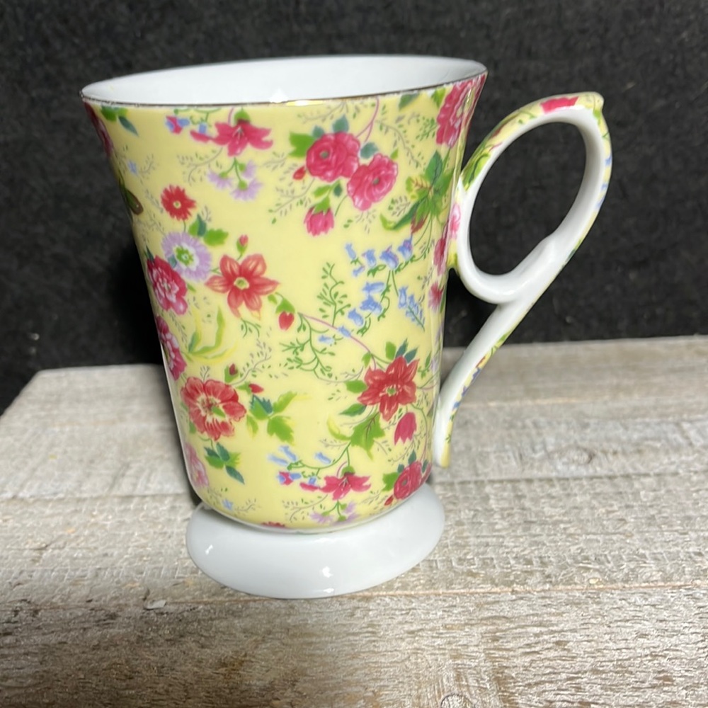 New Bone China Yellow Mug with Chintz Design by Jay